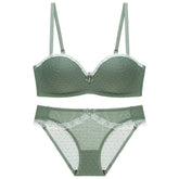 Conjunto de bralette de encaje con lunares